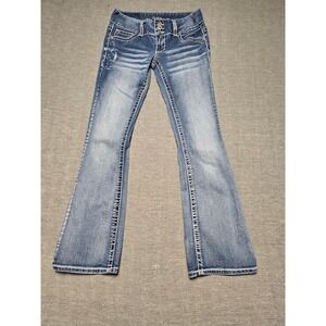 Amethyst Womens Bootcut Jeans Embellished Button Fly Blue Denim Size 7